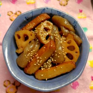 コスモスの作ってみた!投稿(れんこんとこんにゃくとさつま揚げの炒め煮)