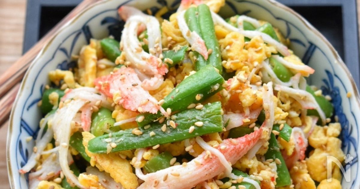 【5分de簡単】絶品副菜♪いんげんとカニカマの胡麻和え♪