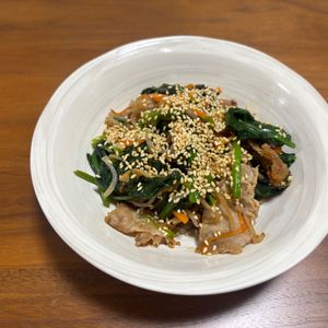 こむぎの作ってみた!投稿(ほうれん草たっぷり《しらたきチャプチェ》)