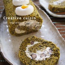 黒豆&栗金団豆乳クリーム抹茶ロールケーキ