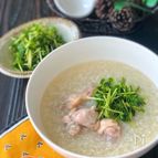 包丁不要＊圧力鍋で簡単鶏手羽元のお粥〜豆苗だれトッピング〜＊