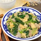 麺つゆで簡単＊小松菜と豚肉のとろみ炒め＊味しみ炒り卵入り♪