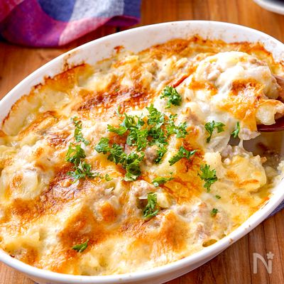 【じゃがいもとひき肉のチーズ焼き】洗い物削減！忙しい日にも◎