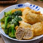 ＊新玉ねぎたっぷりお揚げ巾着ハンバーグ煮＊