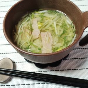M＊Pの作ってみた!投稿(具だくさん♪水菜とベーコンのコク旨みそ汁)