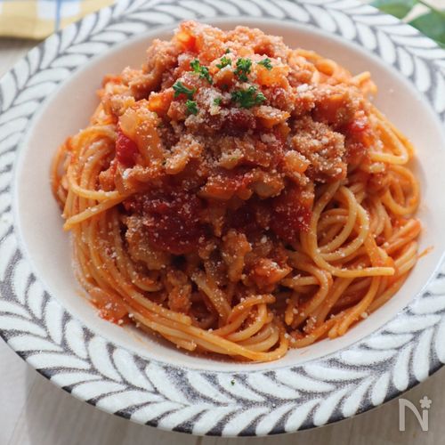 ワンパン15分♪別茹で不要！ミートソースパスタ