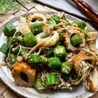 《食物繊維たっぷり》オクラとえのきとちくわの海苔サラダ
