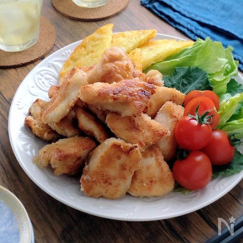 簡単節約☆鶏むね肉の揚げないコンソメ唐揚げ。