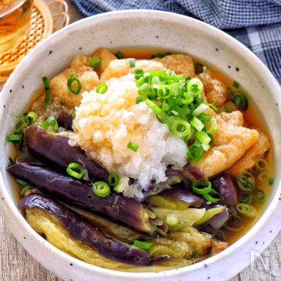 ［なすとお揚げのみぞれ煮］レンジで簡単！火も包丁も不要！爆速