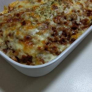 marine55の作ってみた!投稿(レンジで簡単！豚ひき肉と餃子の皮でラザニア風)
