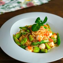 春野菜と明太子とモッツァレラチーズの冷製パスタ