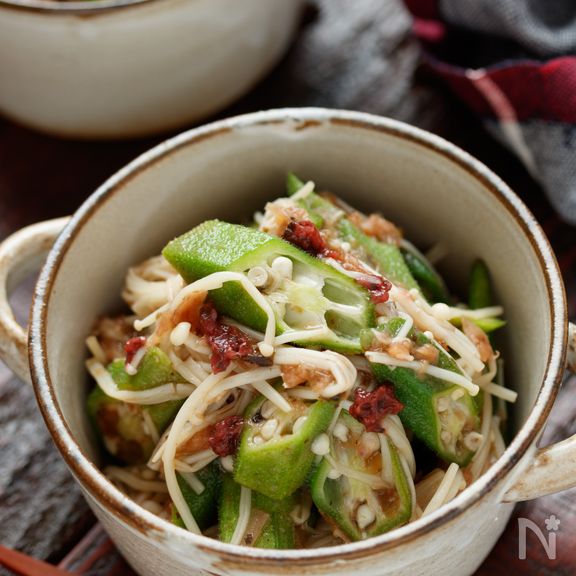 えのきとオクラの梅おかかポン酢【#レンジ#ダイエット】