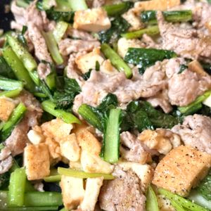 490169の作ってみた!投稿(【らくレピ】豚肉と絹厚揚げと小松菜のスタミナ旨だれ炒め)