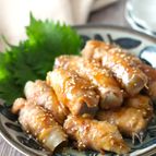 こんにゃくの豚巻き甘辛だれ♡ヘルシーで食べ応えもあり