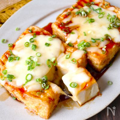 レンジで5分！【照り焼きチーズ厚揚げ】とろ～りチーズが美味♩