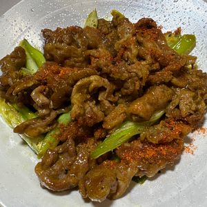 楽ラク手抜キッチン🐶🐾の作ってみた!投稿(豚こまと長ネギのカレー醤油炒め)