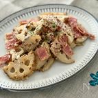 材料ふたつで副菜！《れんこんとベーコンの豆乳マスタード炒め》