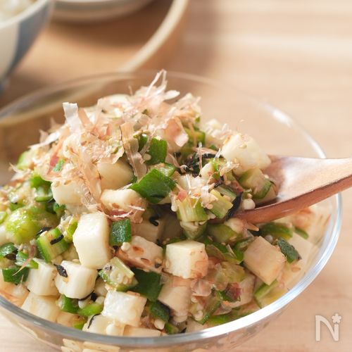 栄養満点！オクラと長芋の塩昆布和え