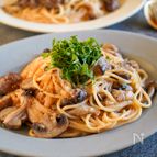 ワンパン♪生クリーム不要『きのこたっぷり明太クリームパスタ』