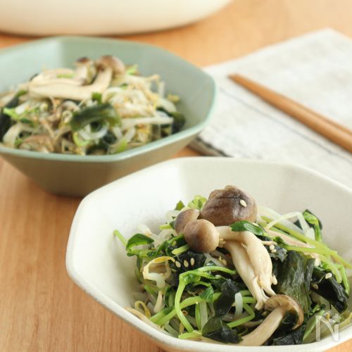 レンジで簡単!豆苗としめじともやしのわかめナムル