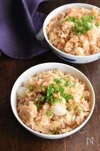 【長芋と鮭のバター醤油炊き込みご飯】ほくほく長芋と鮭が絶品！