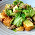 シャキ･シャキ♪キャベツと厚揚げの甘みそ肉そぼろ炒め