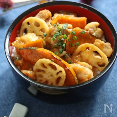 かぼちゃと鶏の甘酢照り焼き丼