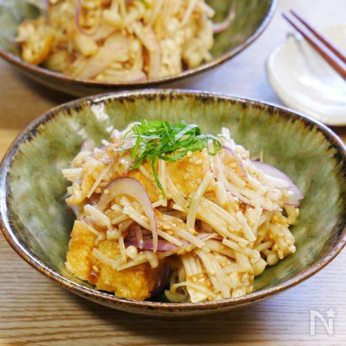 レンジで簡単♪えのきと厚揚げの梅おかか和え