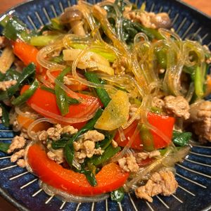 1169387の作ってみた!投稿(夏野菜とひき肉の彩りポークチャプチェ【#作り置き#お弁当】)