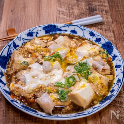 崩し豆腐と豚肉の卵とじ