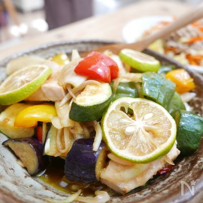 味が染みておいしすぎ！メカジキと夏野菜の揚げびたし