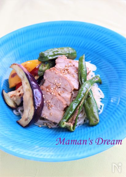 薬膳風豚の角煮と夏野菜の無限そうめん