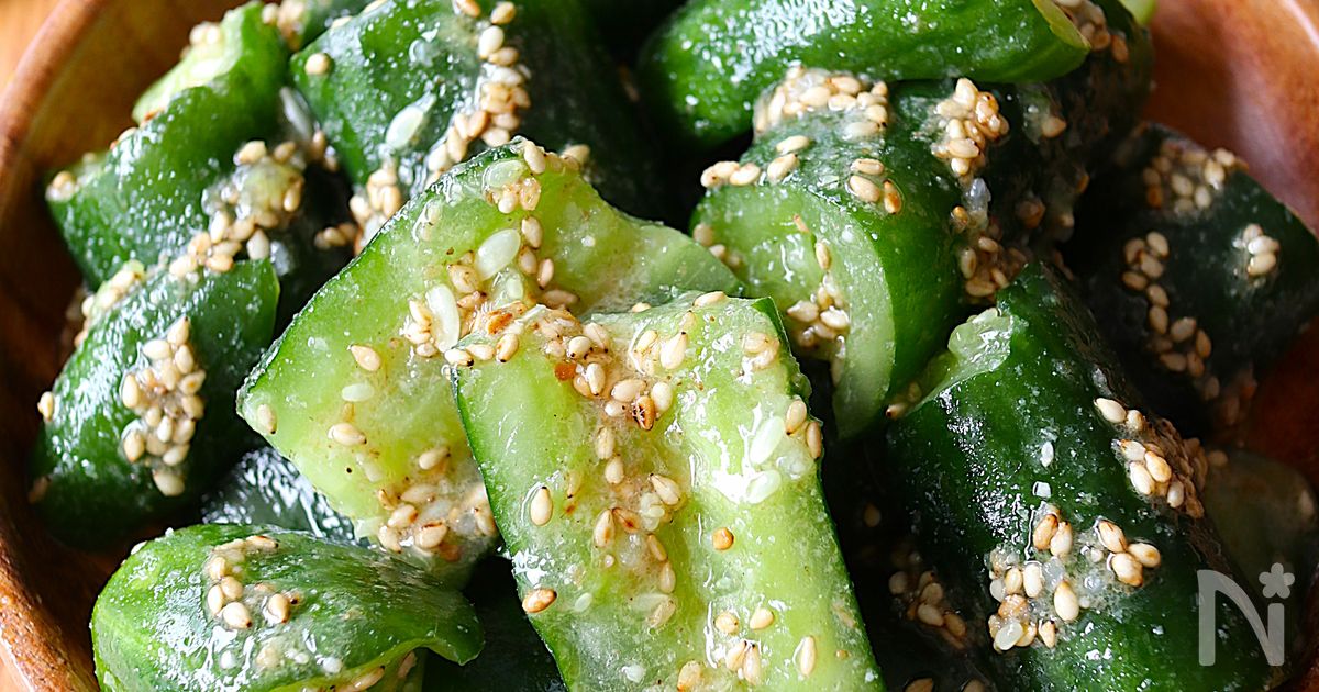 5分で完成！【やみつき無限胡麻きゅうり】包丁不要で簡単♩