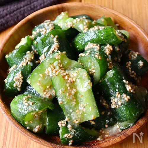 5分で完成!【やみつき無限胡麻きゅうり】包丁不要で簡単♩