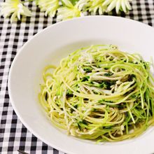 豆苗とえのきのバジルソーススパゲティ