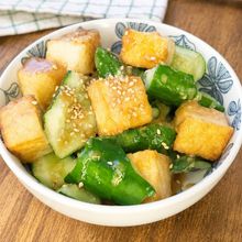 【厚揚げときゅうりの味噌だれかけ】カリッと♪焼くだけ