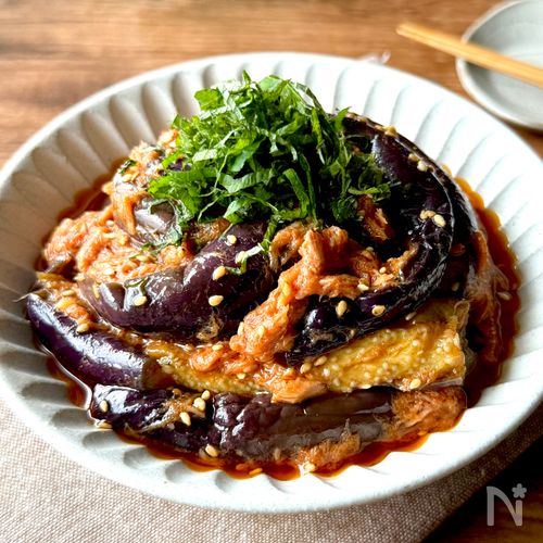 レンジで5分！【なすとツナの旨辛和え】とろとろなすが絶品♪