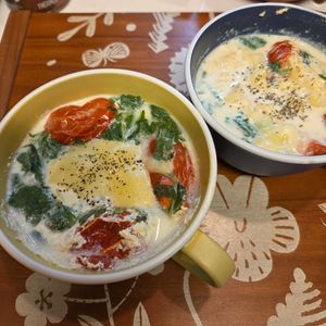 にゃんこさん🐱の作ってみた!投稿(レンジで簡単！ほうれん草とトマトの豆乳パスタ)