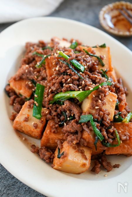 厚揚げとひき肉のうま辛炒め