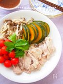 柔らか！鶏肉とカボチャのレンジ蒸し コク旨ソース