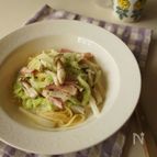 白菜としめじの中華風クリームパスタ