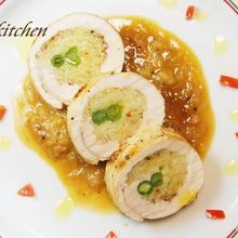 サフランライスチキンロールのオレンジソース