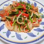 春トマトと菜花のボンゴレうどん