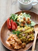 カレーピラフ♡チキントマトクリーム添え