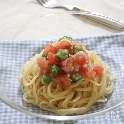 カニとトマトの冷製和えるだけパスタ