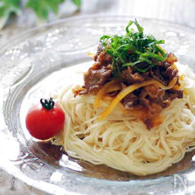 スタミナ満点!ピリ辛牛のぶっかけ素麺☆