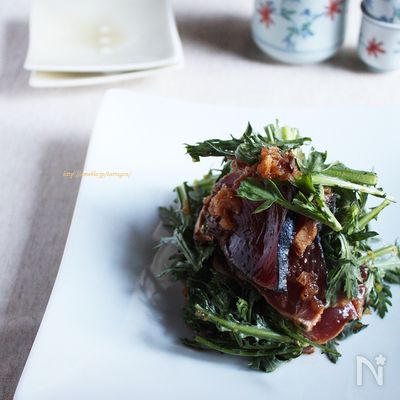 鰹と春菊のオレンジおろしポン酢和え