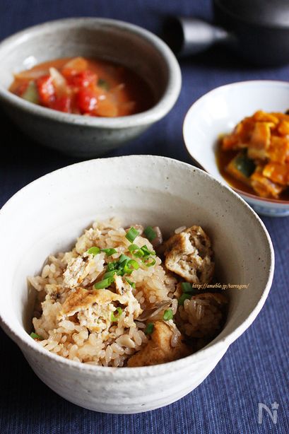 崩しがんもと舞茸の炊込みご飯