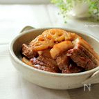 フライパンで簡単☆豚バラとレンコンの照り煮