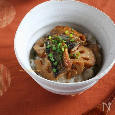 さんまと蓮根の生姜照焼き丼